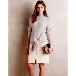 Moth Anthropologie Turtleneck Sweater Boho Cashmere Blend Gray Tie Front LARGE